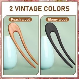 Pack of 2 Hair Fork U-Shaped 15.5 cm Wooden Hair Sticks for Updo Hairstyles, Sandalwood Hairpins French Style Hair Sticks Fork, Retro Hair Chignon Pens for Girls Women