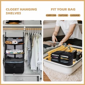 Surblue - Bolsa de almacenamiento para colgar en el clóset, plegable, 3 estantes, tela Oxford lavable con 2 ganchos (largo 11.4 x 11.4 x 19.7 pulgadas, color negro)