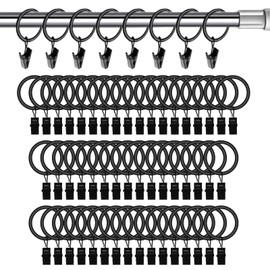 50 Pcs Curtain Hooks, 1.5 inch Black Curtain Rings, 4mm Thicken Rustproof Curtain Rings with Clips, Metal Curtain Clips for Hanging Drapery Drapes Bows