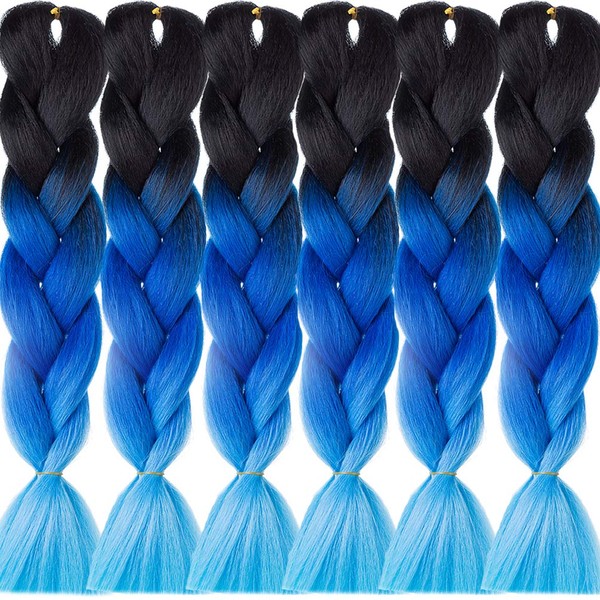 LDMY Jumbo Braiding Hair Extensions Ombre 2 Tone Black Blue Jumbo Braids 6 Pieces / Pack 100 g/pc