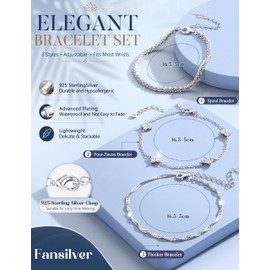 Fansilver Sterling Silver Lobster Bracelet for Women Stackable Bracelet Set