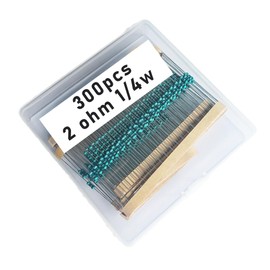 Jiefafa 2 1/4W, 2R1/4W, 2 ohm, 2 R 1/4W, 2Ωresistor, 2 ohm resistor, 2 ohm Metal resistor, 2 R Metal Film resistors 1/4w(0.25w) 1% tolerance 0.01 MF Metal Film Fixed Resistor 300 pcs