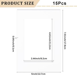 SOFPLATE 15Pcs White Frame Mat 5x7 Picture Frame Matting Paper Rectangle Hollow Pre Cut Display Show Core Cutting Bevel Photo Album Kit Accessories for 2 x 4in Photos Pictures Wall Artwork Decoration