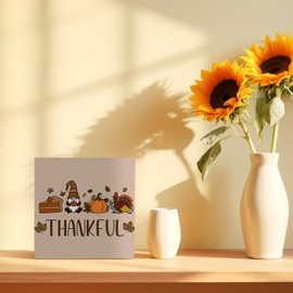 FHUGX Fall Thanksgiving Wood Box Sign 5×5 Inches, Rustic Autumn Thanksgiving Harvest Gnome Pumpkin Turkey Wood Sign for Home Kitchen Office Desk Tabletop Shelf Decor