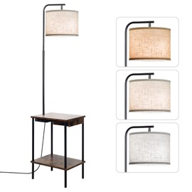 EOEYYOYB Floor Lamp with Table & Drawers, End Table Lamp with USB Charging Portt Power Outlet and Shelves, Side Table Reading Light with 3 Color Temperature Led Bulb Included for Living Room, Yellow