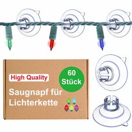 POEYMTK 60 x suction cups for fairy lights, suction cups with cable slot for fairy lights, suction cup holders for attaching decorations and mini fairy lights to windows, diameter 30 mm