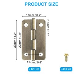 PATIKIL Small Butt Hinges 1-3/16 Inch, 12 Pack Mini Jewelry Box Hinge with Screw for Jewelry Wooden Boxes Cabinet Drawer Doors Gate, Brown