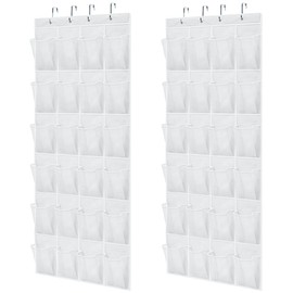 Gorilla Grip Over the Door Shoe Organizer, 2 Pack, 24 Breathable Mesh Pockets, Space Saving Hanging Storage Holder, Closet Rack Hanger Holds Up to 40 lbs, Hangs on Closets, Shoes, Accessories, White