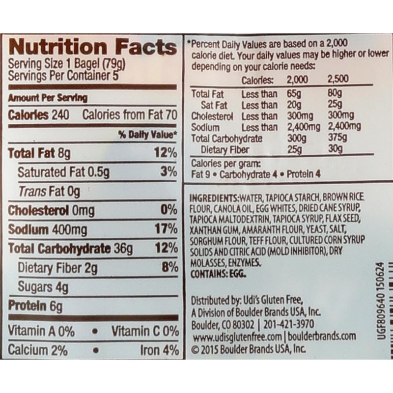 Udi's Gluten Free Whole Grain Bagel 14oz (4pack) 4bagels Each