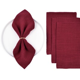 Joanlody Handmade Cloth Napkins Rustic Cotton Linen Napkins 16.5x16.5 Inches Washable Dinner Napkins for Baby Shower Wedding Party Set of 4 Burgundy