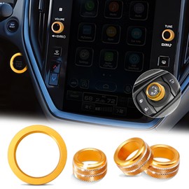 4Pcs Knob Cover for Subaru Crosstrek Impreza 2024-2026 Accessories, 2025-2026 Forester, 20-25 Legacy Outback, 22-25 WRX 23-25 Ascent, Volume Tune Start Stop Button Ring Rear Mirror Knob Cover(Gold)