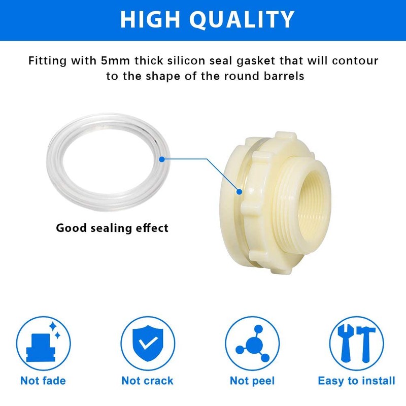 Quickun 1-1/4" ABS Bulkhead Water Tank Connector Adapter Fitting Thru-Bulk