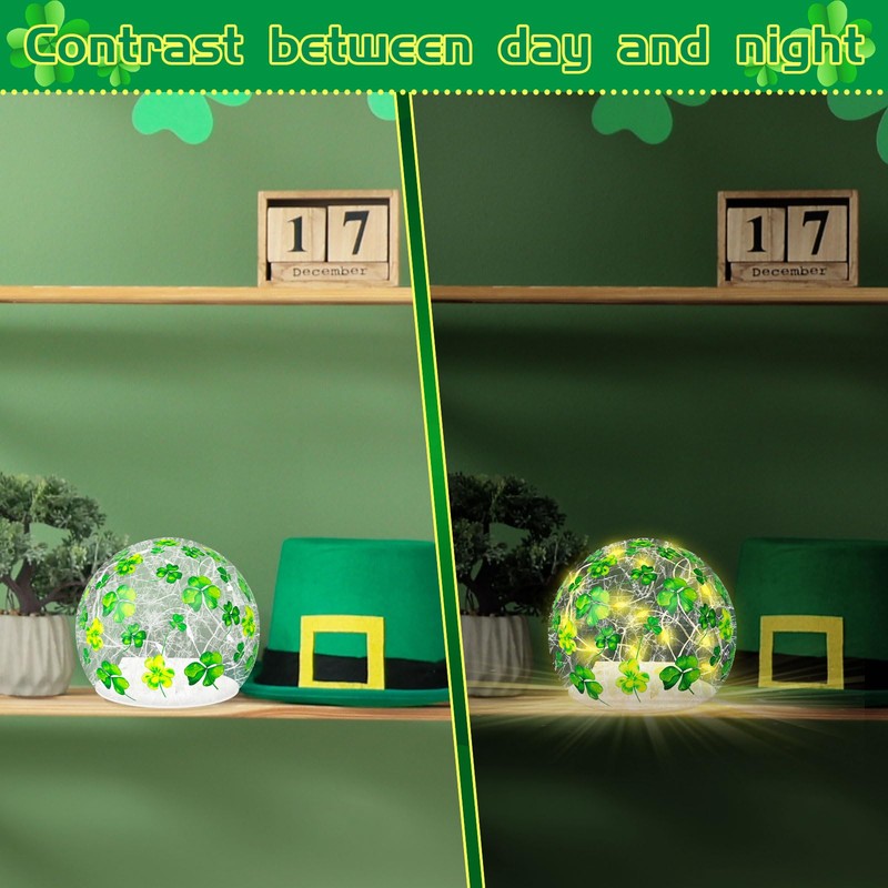 2 Pcs St Patrick's Day Decorations Lighted Glass Ball Tabletop