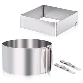 Yulado 2 Stücke Tortenring Verstellbar 16-30cm Runder und Rechteck,Edelstahl Backring,8cm Hoher Rostfrei Backform zum Backen und Dekorieren zum Torten Pizza Backen Desserts, Backzubehör