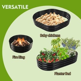 YSEJOMP 60X32X12 Inches Oval Galvanized Metal Garden Raised Bed/Plant Box for Planting,32 Inches Diameter Iron Fire Pit Ring,Small Animal Fence-3 in 1 Modular Design in Black (5X2.7X1FT, Oval)