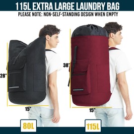Laundry Bag With 4 Pockets，Laundry Bag With Shoulder Straps，Sturdy Laundry Backpack Heavy Duty，Large Clothes Hamper Bags 115L，College Laundromat Backpack For Dorm Room，Travel Laundry Bags XXL