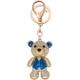 Lindo llavero para mujer, llavero para coche, Kawaii, anime, vidrio, color rosa, llavero para bolso, cartera, accesorios, Oso azul, Talla única