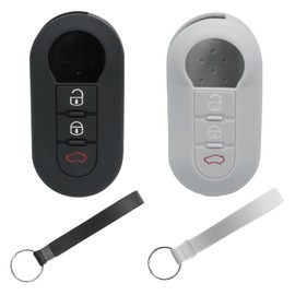 Pack of 2 Fiat Key Cover, 3-Button Car Key Case Compatible with Fiat 500 Panda Grande Punto Delta Bravo, Black + Grey