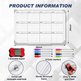 Lincia 36" x 24" Magnetic Horizontal Yearly 12 Month Dry Erase Calendar for Wall 2025 Undated Dry Erase Wall Calendar Planner Aluminum Frame Whiteboard for Home Office Projects Fridge