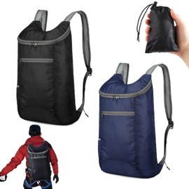 YqsIbth Ultra Lightweight Foldable Backpack, 2 PCS Foldable Small Rucksack, Water Resistant Hiking Daypacks, Travel Daysack Daypack for Camping Hiking Travel Biking(Black & Dark Blue)