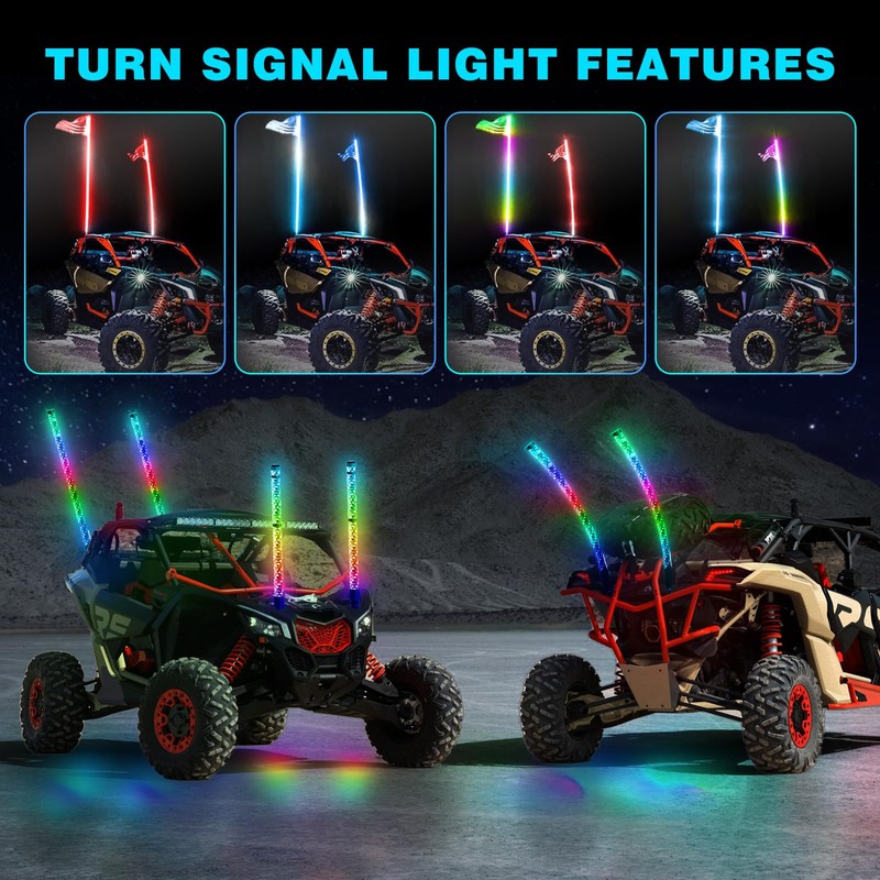 Autmens 2PCS-1FT Whip Lights with Remote Control,Spiral RGB Led Whip