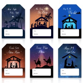 JarThenaAMCS 420Pcs Christmas Nativity Gift Tag Sticker Christian Holy Night Paper Decal 6 Designs to and from Sticker for Xmas Winter Envelope Present DIY Supplies, 1.6 x 2.4 in