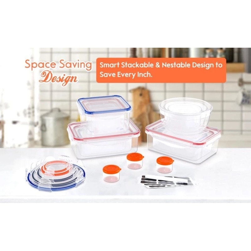 RockBerry 40 Pcs Airtight Food Storage Containers – Leak-Proof, Stackable,