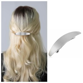 IRCOMULTI French Metal Hair Barrette Hairclips Brushed Silver Oval Hairclip Pin Geometric Ponytail Holder Hair Clips Minimalist Barrette Decorative Hair Accessories for Women Headdress(Silver Oval)