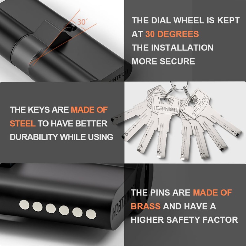 Bwintech 90 mm (45T/45) Black Zinc Alloy Euro Cylinder Lock,