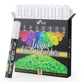 TFIVE White Chalk Markers - Dry & Wet Erase Marker Pens for Chalkboards, Signs, Windows, Blackboard, Glass, Mirrors, Liquid chalkboard markers with Reversible Tip and 24 Labels(8 Pack)
