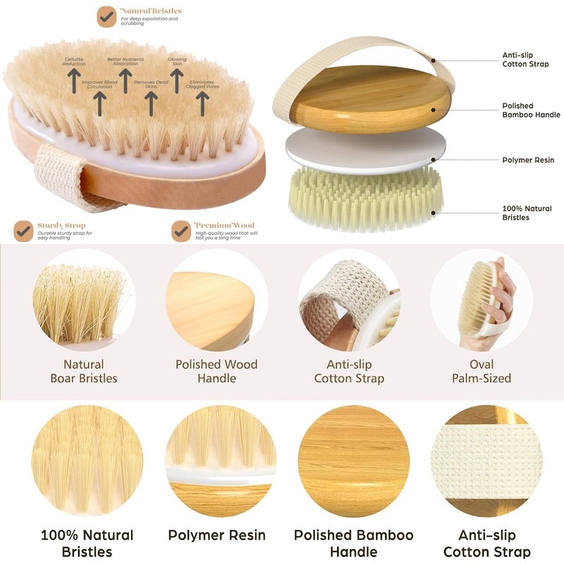 VireEyU Bamboo Wooden Body Brush Set – 2 Pieces Dry