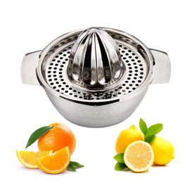 Vastsea Lemon Squeezer, Lemon Squeezer Fruit, Made of Rustproof Stainless Steel, Robust Metal Lime Squeezer, Grapefruit Orange Juicer with Container, Dishwasher Safe