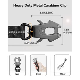 Joytale Tactical Dog Leash Heavy Duty, 4-6FT Shock Absorbing Bungee Lead with 2 Padded Handle, Metal Carabiner Clip, Car Seatbelt, Strong No Pull Leash for Medium Large X-Large Dogs, Black