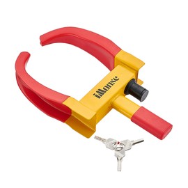 Universal Wheel Lock Heavy Duty Security Trailer Wheel Lock Tires Anti Theft for Car SUV Boat Motorcycle Golf Cart Great Deterrent Bright Color with 3 Keys (Red-Yellow)