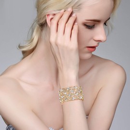 BriLove Women's Wedding Bridal Crystal Cluster Tennis Stretch Bracelet Clear Gold-Tone