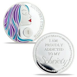 1 Year Sobriety Coin | Alcoholics Anonymous Long Haired Red Lips Woman AA Coins Sobriety Gifts for Women | Celebratory Living AA Coin for Annual Sober Chip Anniversary | AA Chips and AA Medallions