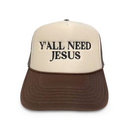 NACRE APPAREL Y'all Need Jesus Trucker Hat Embroidered Trucker Hat Custom Embroidery Black/White/Black #17