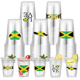 Yungyan 50 Pcs 12 oz Jamaica Plastic Cups Bulk Country Pride Party Favors Decoration Disposable Transparent Souvenirs Cups with Country Flag Symbols for Family Friends