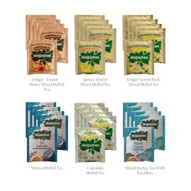 6 verschiedene Teesorten in der Teebox, Ingwer-Linde-Honig, Quitte-Linde, Ingwer-Zitronenschale, Zitronenmelisse, Kamillentee, Passionsblumentee, 30 Kräuter-Entspannungstees (Entspannungstees).