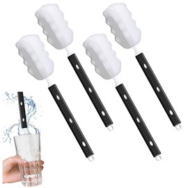 4 Stück Schwammflaschenbürste, Granmagazz Schwammbürste langer Griff, verstellbarer Griff, Schwammbürste Bürste für Weingläser, Gläser, Wasserflaschen