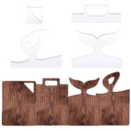 LYMOI 4 Pcs Router Templates for Woodworking, Acrylic Charcuterie Board Handles Template, Clear Cutting Board Template, Angled Curvy Tracing Stencils Guide Tools for Kitchen (Mermaid Style)