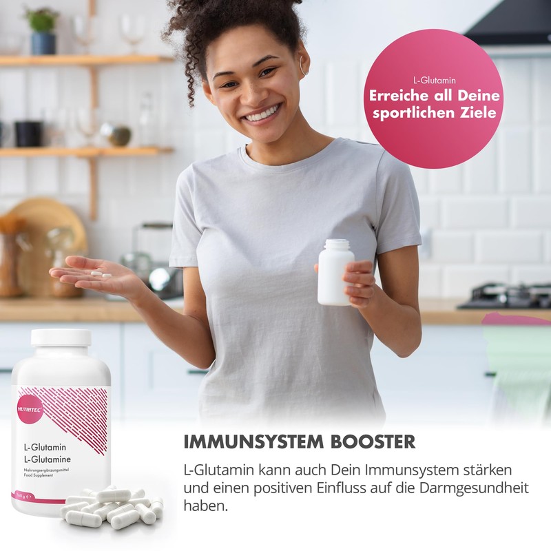 Nutritec L-Glutamin 750mg, 180 Kapseln, hochdosiert, Nahrungsergänzungsmittel