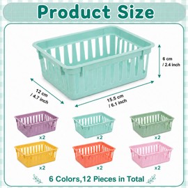gisgfim 12 Pack Classroom Small Plastic Baskets for Organizing Mini Pencil Crayon Storage Bins Classroom Container Boxes for School Teacher Supplies Home Office Desk 6.1" L X 4.7" W X 2.4" H (Pastel)