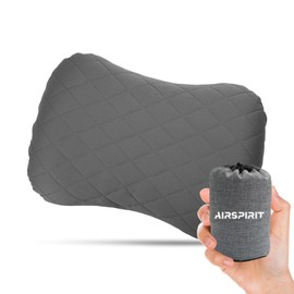 AIRSPIRIT Inflatable Camping Pillow Ultralight Adjustable Firmness, TPU Travel Pillow for Neck & Lumbar Support, Hiking, Backpacking, Airplane, Car Travel & Beach with Removable Washable Cover (Grey)