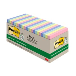 Post-it Greener Notes, 3 x 3 pulgadas, 24 almohadillas para orejas, notas adhesivas favoritas de Estados Unidos, colección Sweet Sprinkles, colores pastel, eliminación limpia, material 100% reciclado