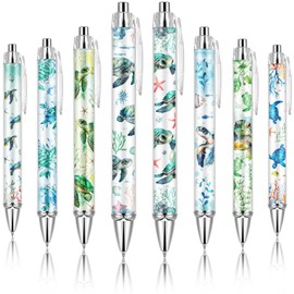 Ireer 8 Pcs Ballpoint Pens for Women 1.00 mm Cute Black Ink Fancy Pens Fine Point Smooth Writing for Journaling Aesthetic Office Supplies (Sea Turtle)
