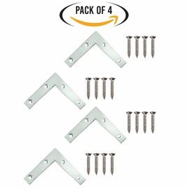 GOLTA Angle Brackets Corner Braces Iron L Shape Right Zinc Plated 4 Bevelled Holes Chair Legs Furniture Joint Small Shelf Tables Bed Window Cabinet Connector Screws Included Size 2 1/2'' (Pack Of 4)