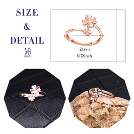 MICGIGI Women's 925 Sterling Silver Open Ring Four Leaf Clover Adjustable Ring Silver Rose Gold, Silver