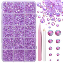 Uotey 16000 Pcs Resin Rhinestones for Crafting, Flatback Purple Gems Jelly Rhinestones, Mixed Sizes Puple Bedazzling Crystal with Pickup Tool for DIY Crafts Clothing Tumblers Mugs Shoes Fabric Nail Art