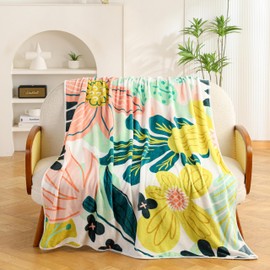 Boho Floral Flannel Fleece Throw Blanket – Soft, Warm & Lightweight Fuzzy Blanket for Couch, Bed, or Sofa Decor, Cute Botanical Design for Men Women & Girls, 50''x60'', Pink Green